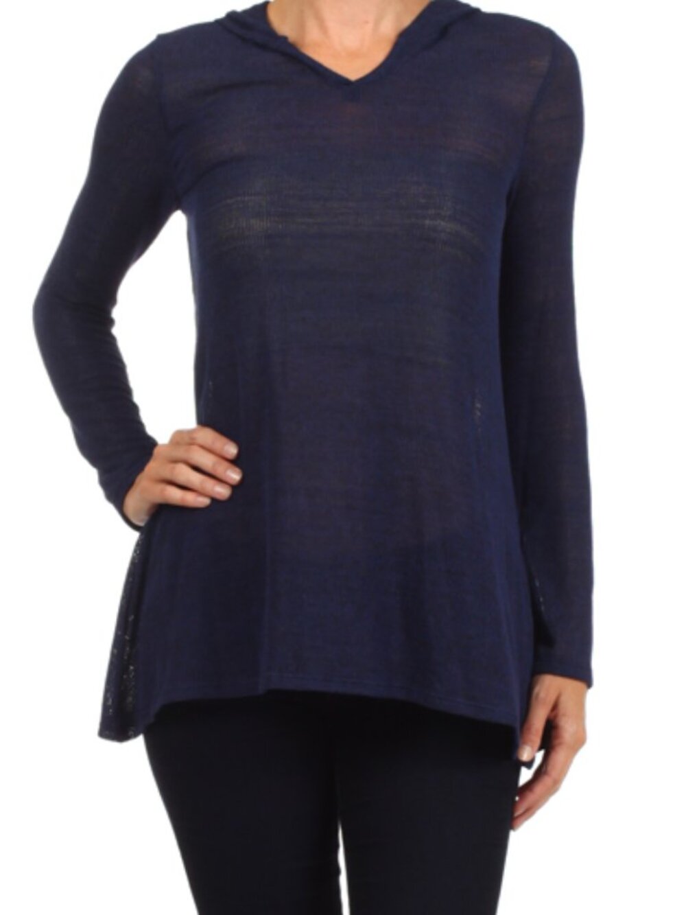 Solid knit, hooded, loose fit Navy hoodie/tunic